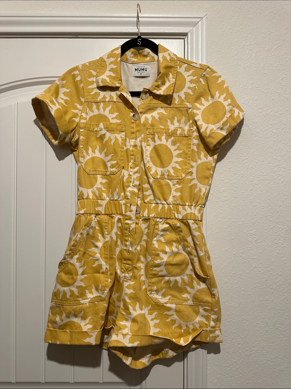 Show Me Your MuMu Yellow and White Sun Print Short Jumpsuit